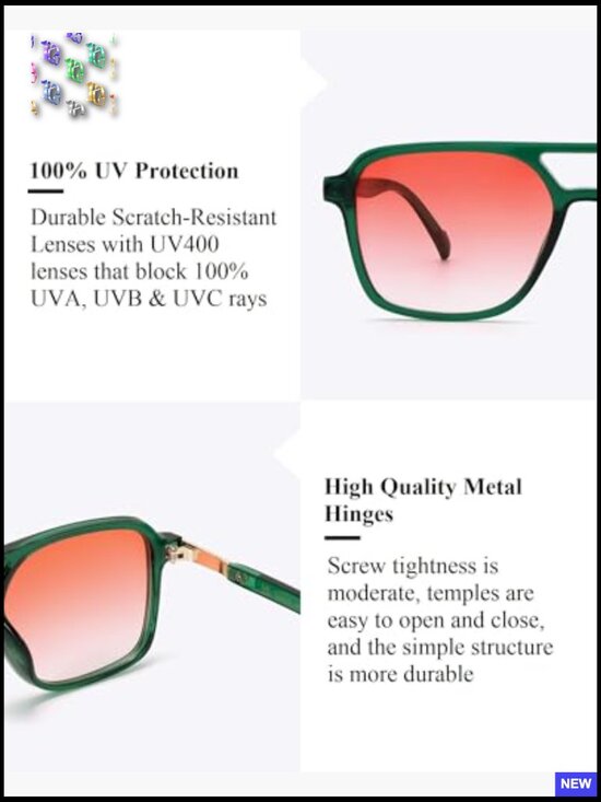 Retro Aviator Sunglasses Vintage Square Pilot Unisex Trendy Sunnies Classic UV main image 6